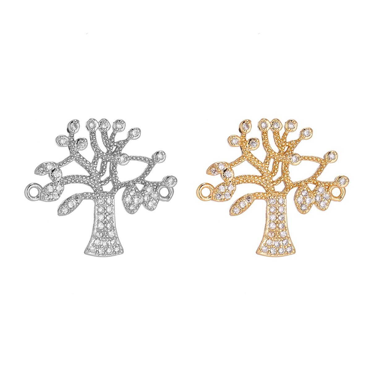 18K Gold Filled Gorgeous Tree of Life, Family Tree Cubic Zirconia Bracelet Charm Bead Finding Connector for Earring Jewelry Making F-039