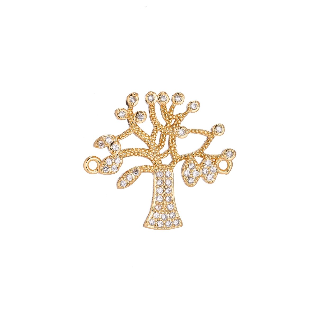18K Gold Filled Gorgeous Tree of Life, Family Tree Cubic Zirconia Bracelet Charm Bead Finding Connector for Earring Jewelry Making F-039