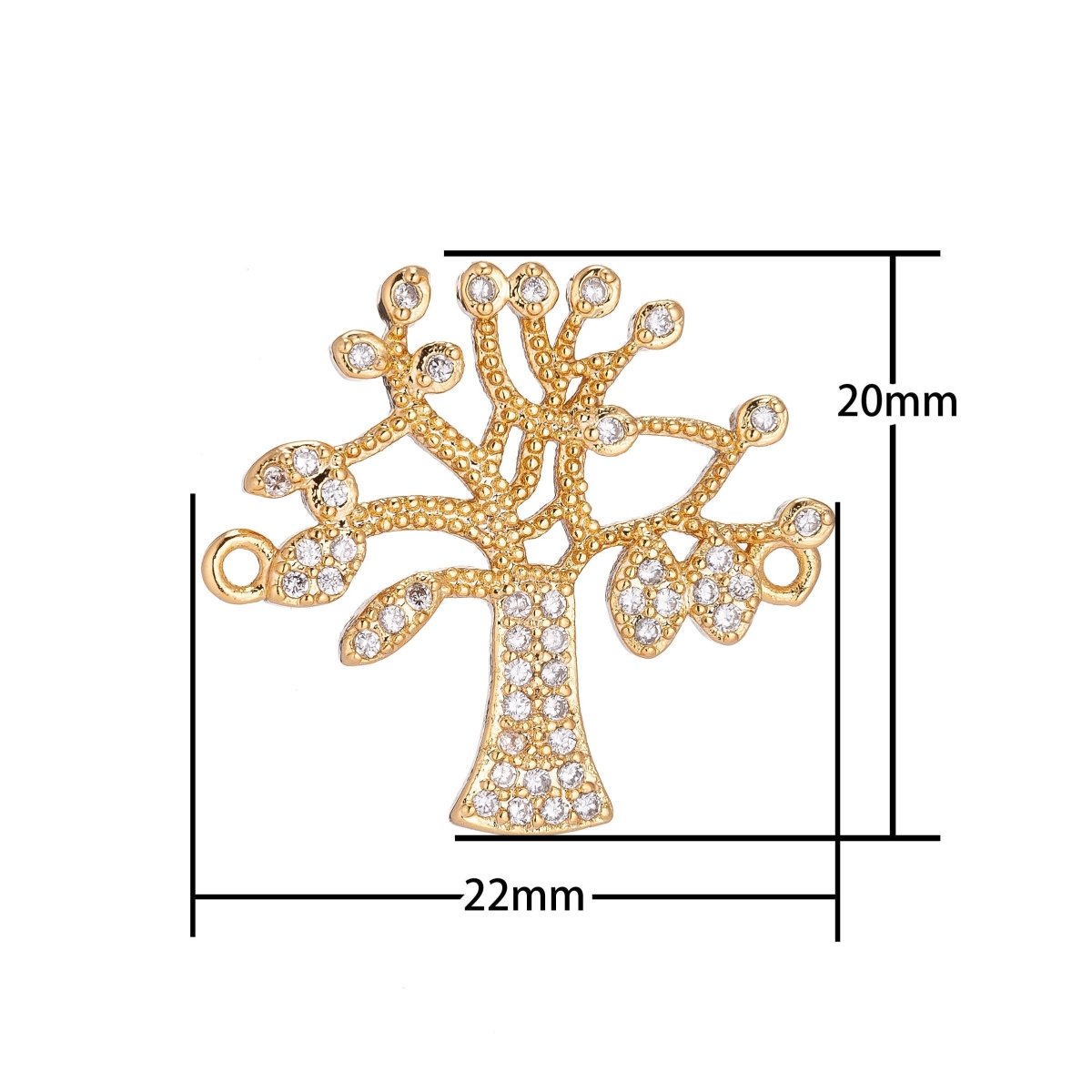 18K Gold Filled Gorgeous Tree of Life, Family Tree Cubic Zirconia Bracelet Charm Bead Finding Connector for Earring Jewelry Making F-039