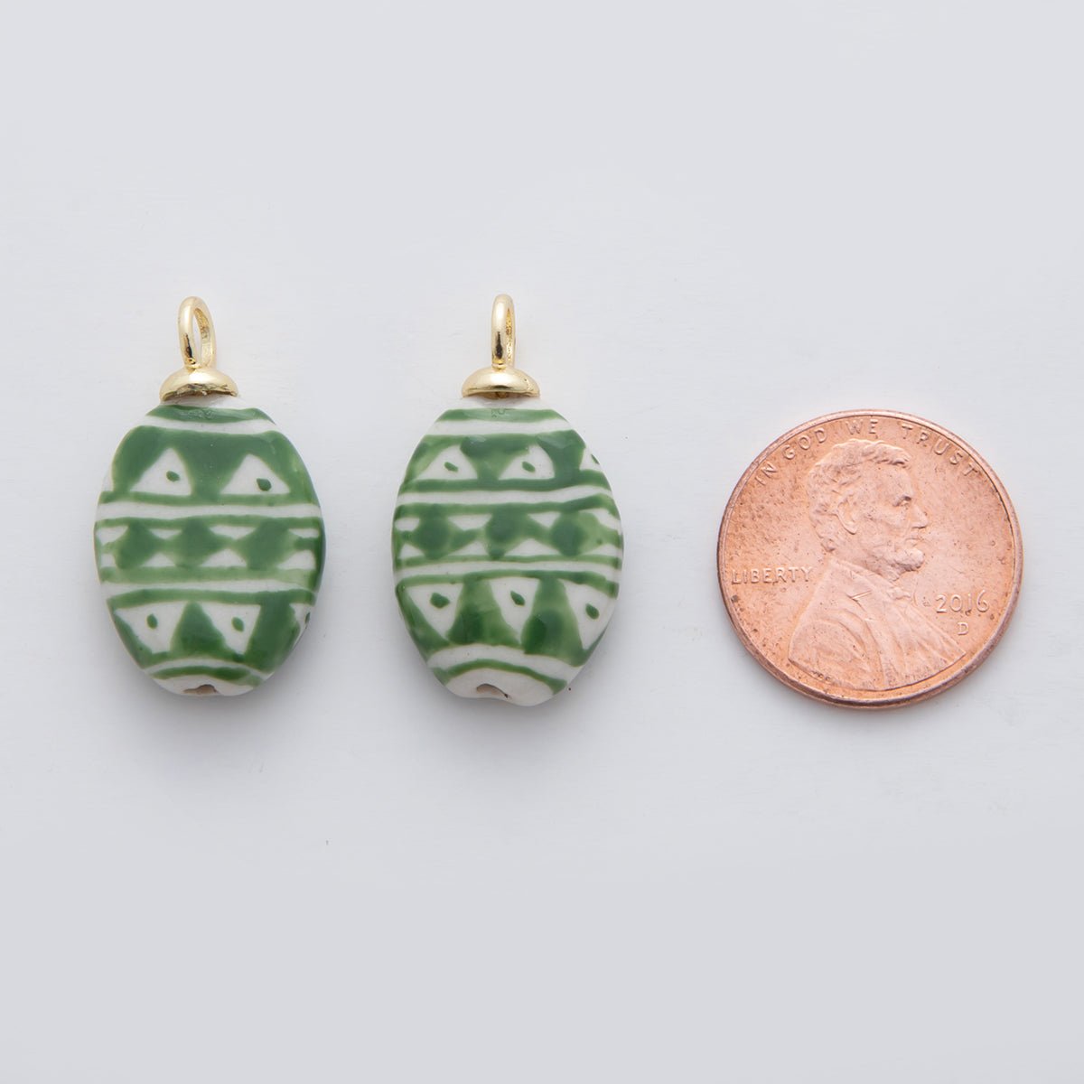 18K Gold Filled Green Artisan Oval Ceramic Drop Charm | X637 - DLUXCA