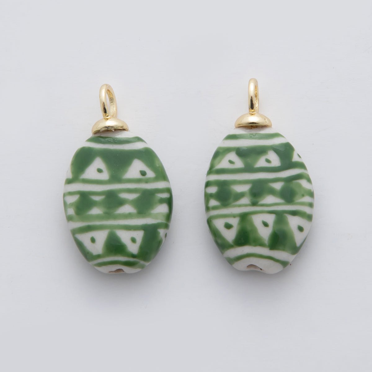 18K Gold Filled Green Artisan Oval Ceramic Drop Charm | X637 - DLUXCA