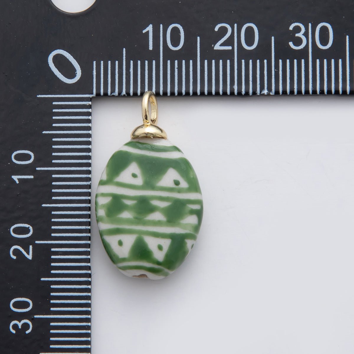 18K Gold Filled Green Artisan Oval Ceramic Drop Charm | X637 - DLUXCA
