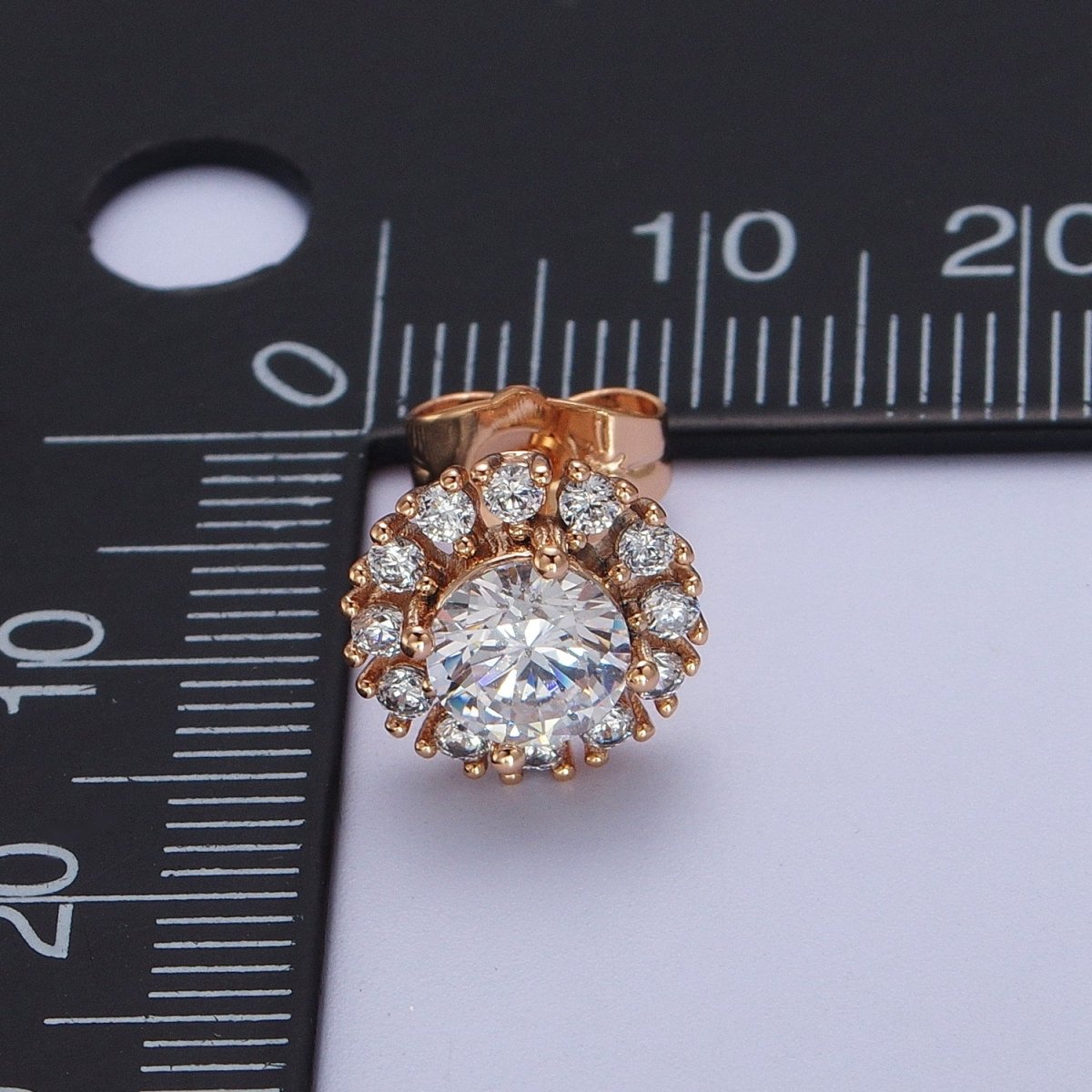 18K Gold Filled Green, Clear CZ 10.8mm Round Stud Earrings | V-003 AD-298