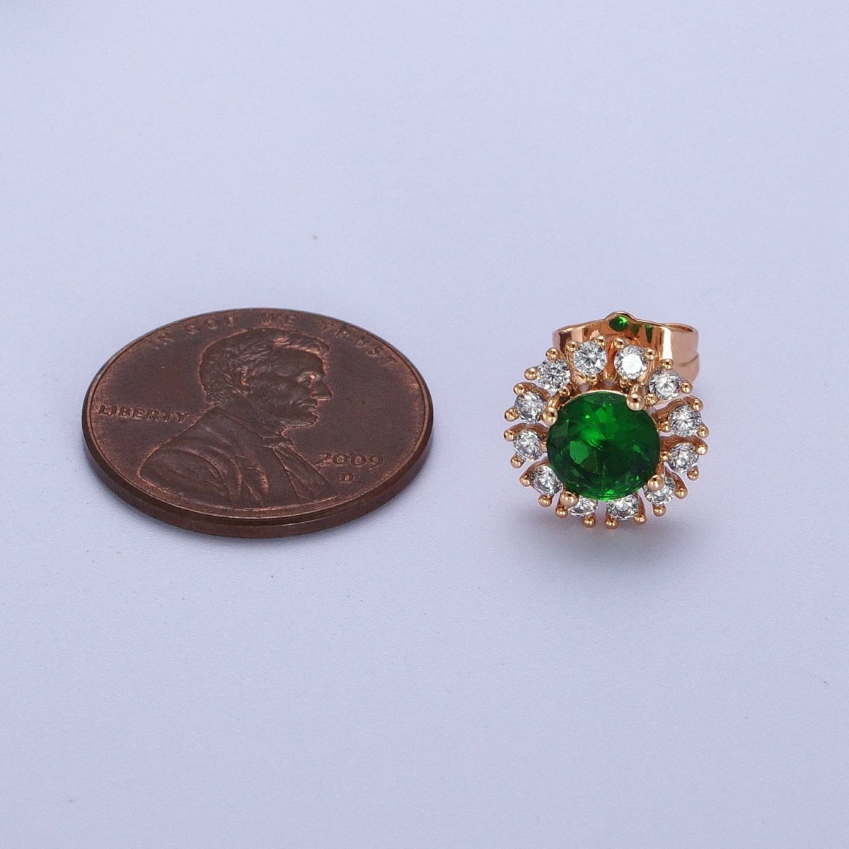 18K Gold Filled Green, Clear CZ 10.8mm Round Stud Earrings | V-003 AD-298