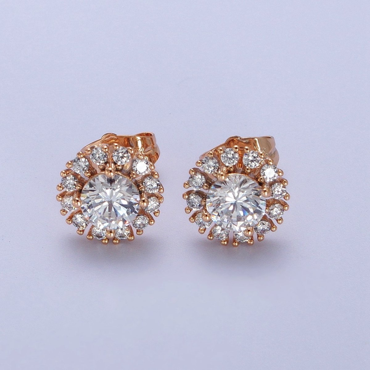 18K Gold Filled Green, Clear CZ 10.8mm Round Stud Earrings | V-003 AD-298