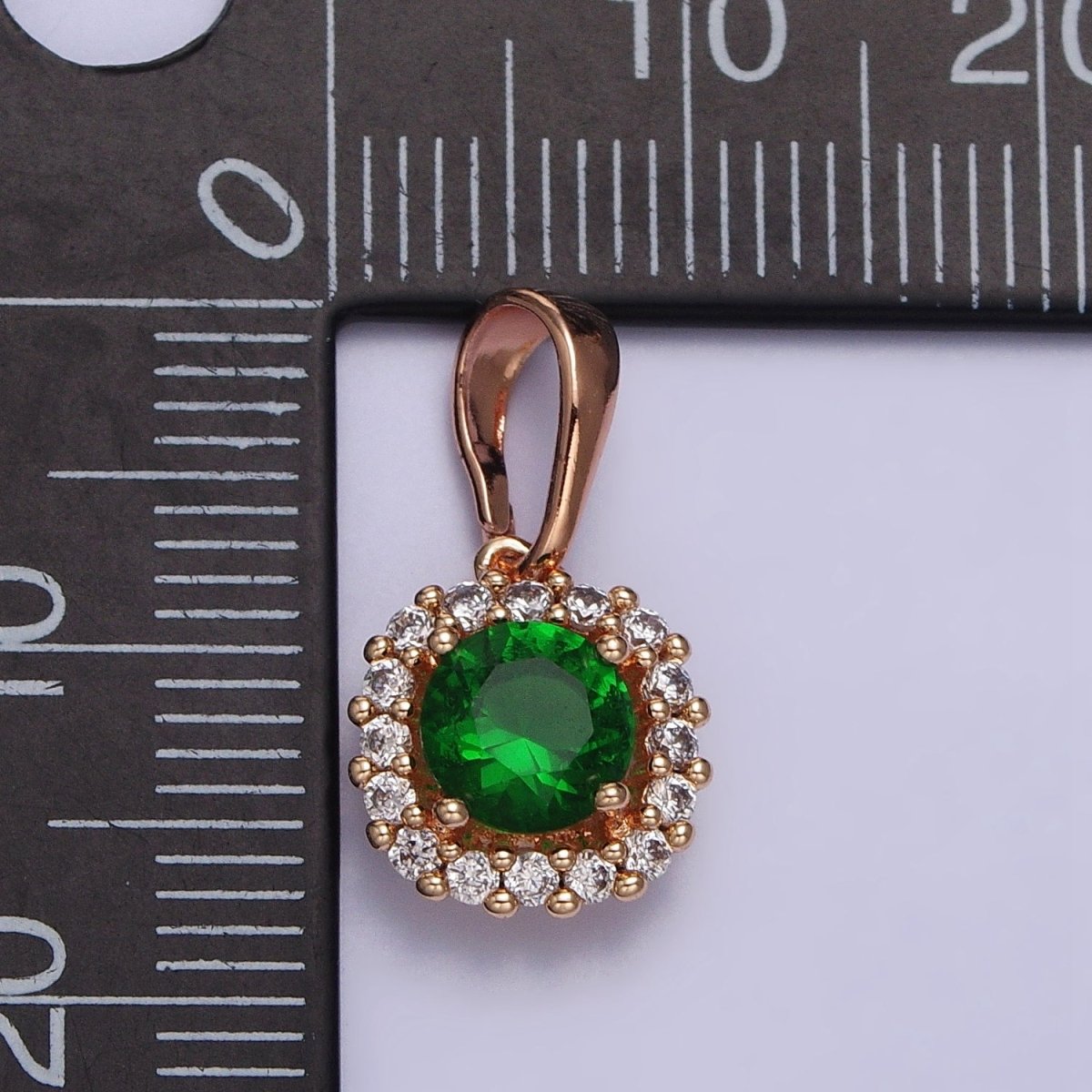 18K Gold Filled Green CZ Clear Micro Paved Square Rosy Gold Pendant | AA029 - DLUXCA