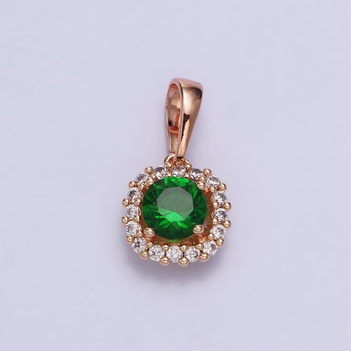 18K Gold Filled Green CZ Clear Micro Paved Square Rosy Gold Pendant | AA029 - DLUXCA
