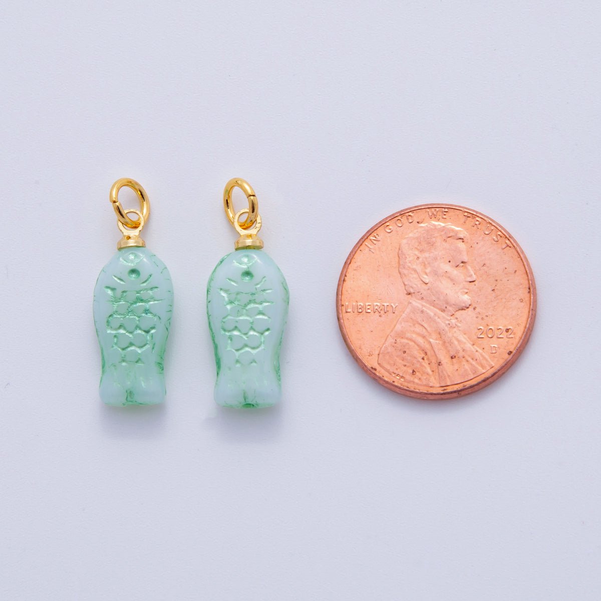 18K Gold Filled Green Scaled Fish Mini Charm | M409 - DLUXCA