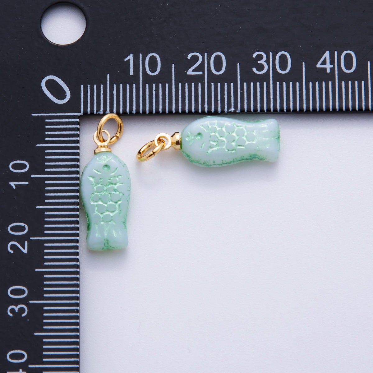 18K Gold Filled Green Scaled Fish Mini Charm | M409 - DLUXCA