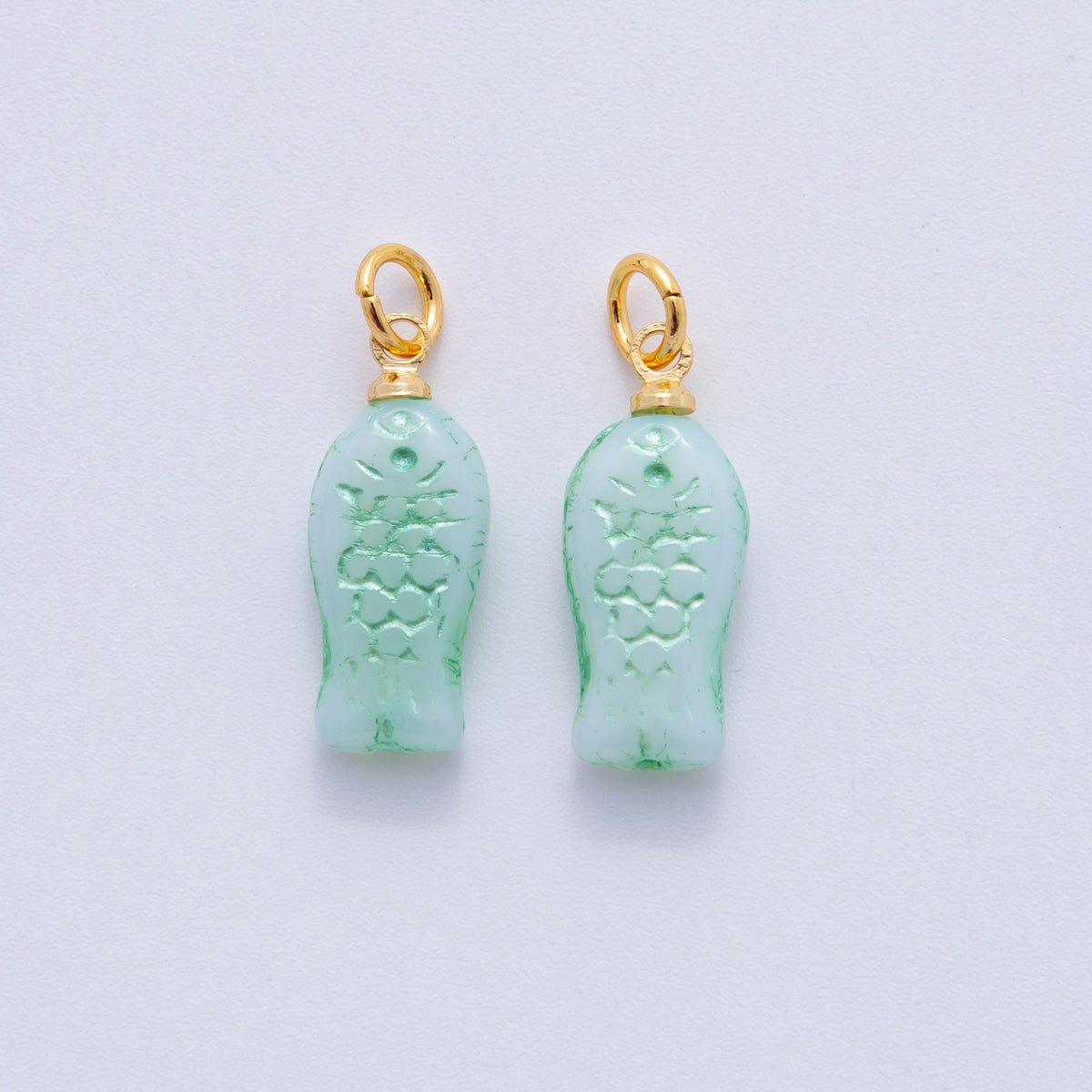 18K Gold Filled Green Scaled Fish Mini Charm | M409 - DLUXCA