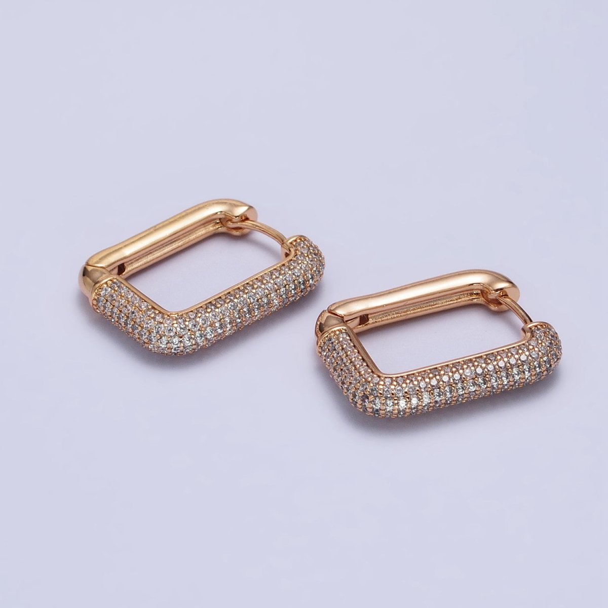 18k Gold Filled Hoop Earring Square Hoop Earring With Micro Pave Cz Stone AB1030 - DLUXCA