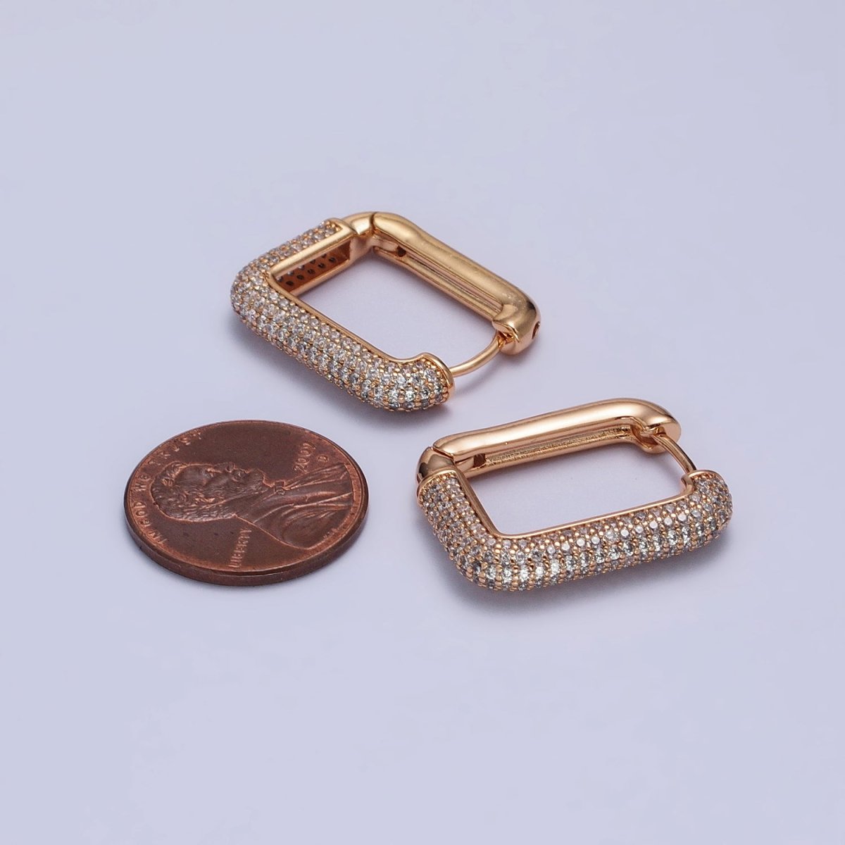 18k Gold Filled Hoop Earring Square Hoop Earring With Micro Pave Cz Stone AB1030 - DLUXCA