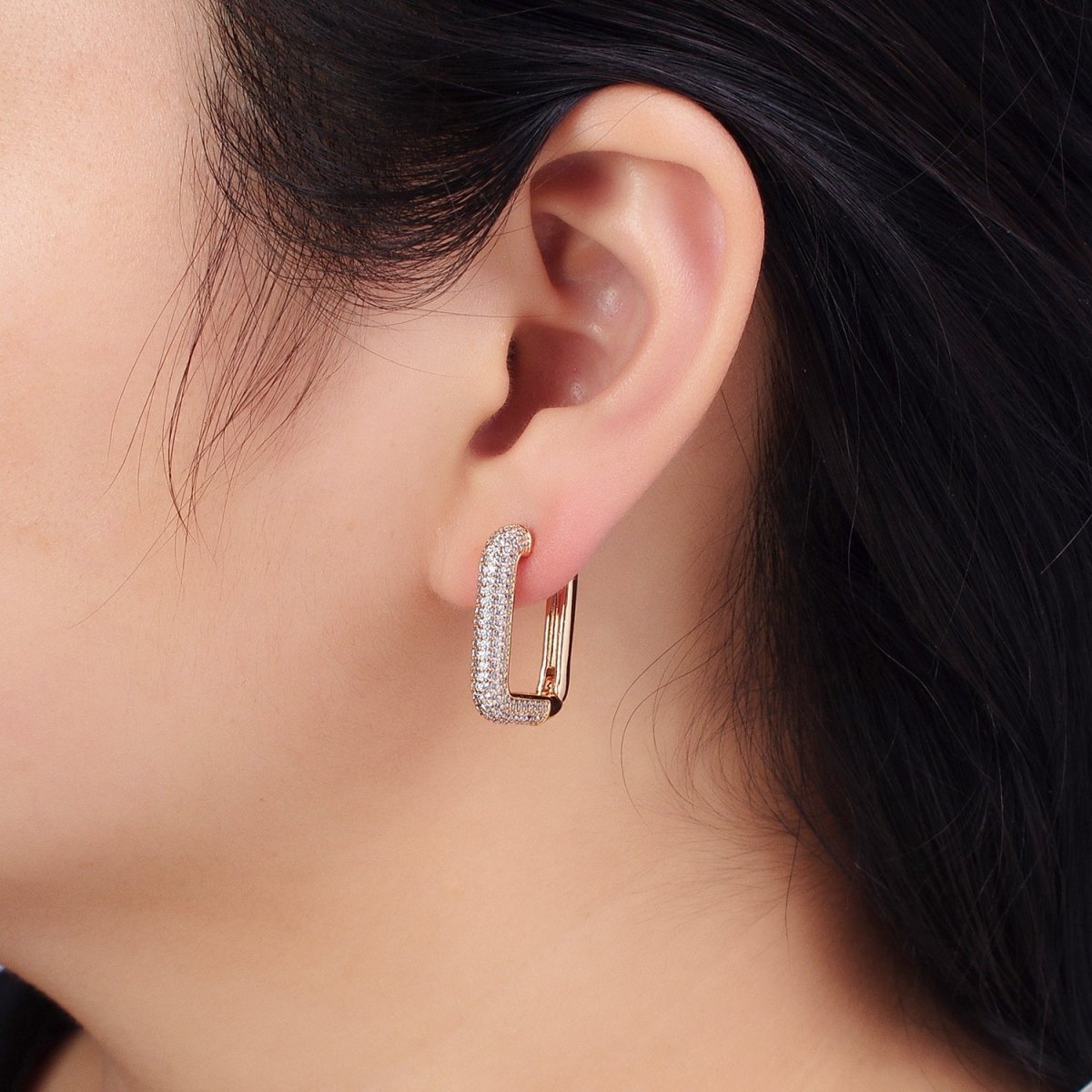 18k Gold Filled Hoop Earring Square Hoop Earring With Micro Pave Cz Stone AB1030 - DLUXCA