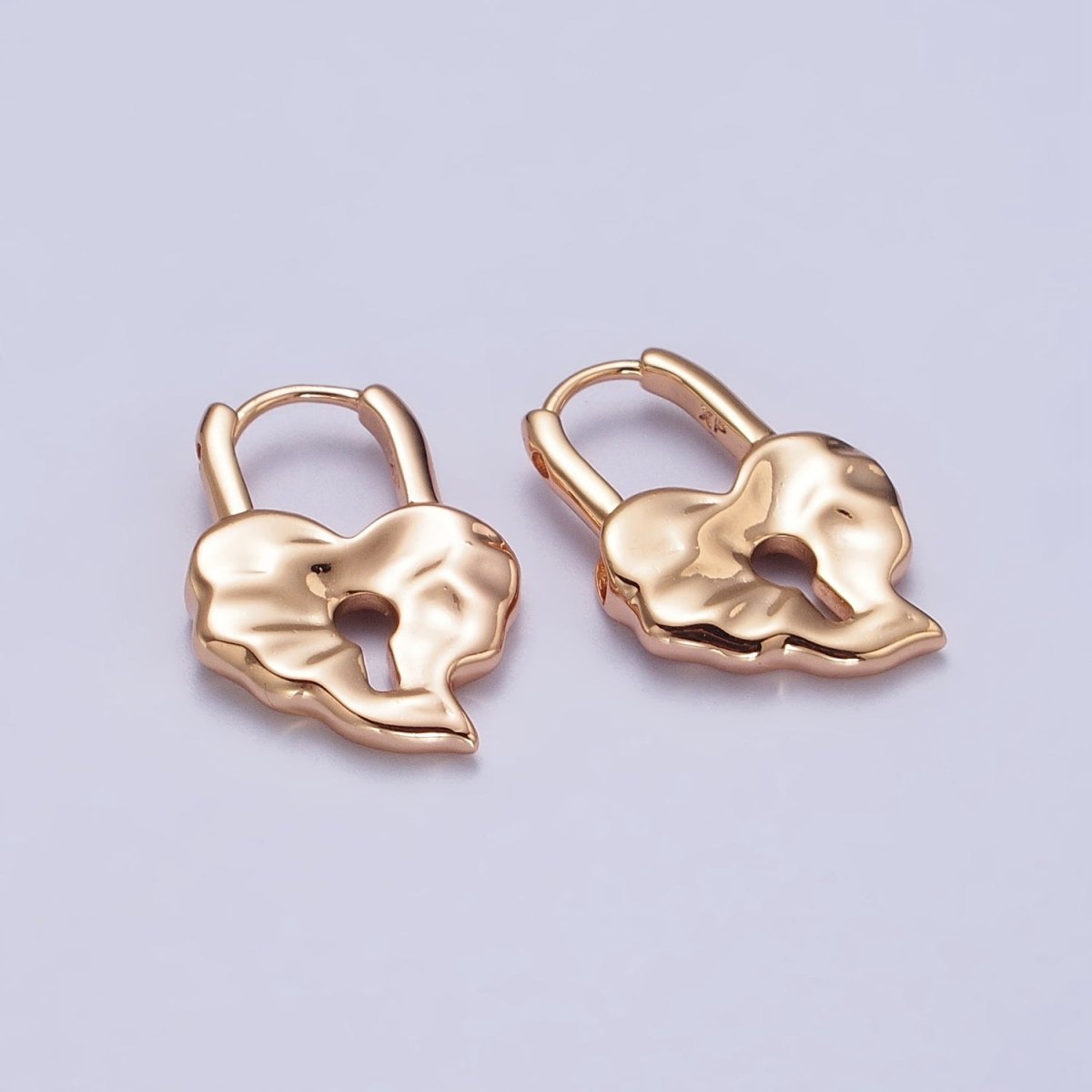 18K Gold Filled Huggie Padlock Heart Earring Abstract Design AB1045 - DLUXCA