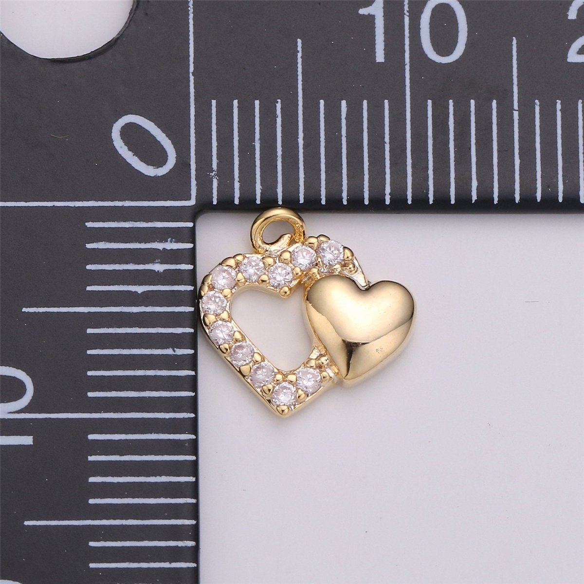 18k Gold Filled Joined Heart Charm,Dual Heart Pendant, Two Hearts Charm, Gold Heart Charm Micro Pave Charm C-528