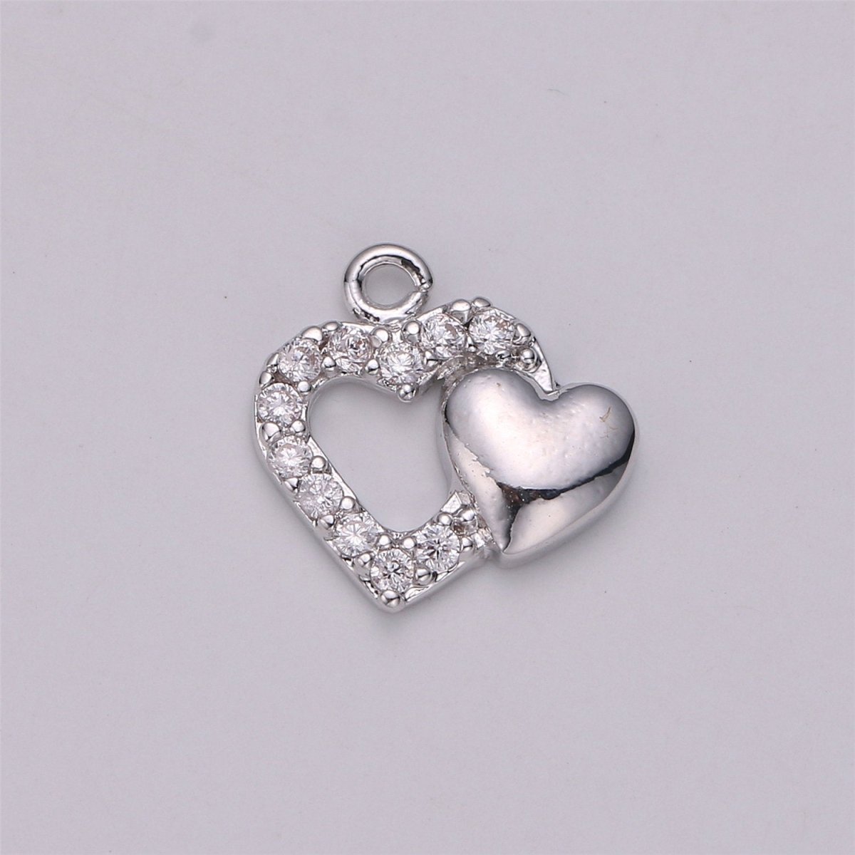 18k Gold Filled Joined Heart Charm,Dual Heart Pendant, Two Hearts Charm, Gold Heart Charm Micro Pave Charm C-528