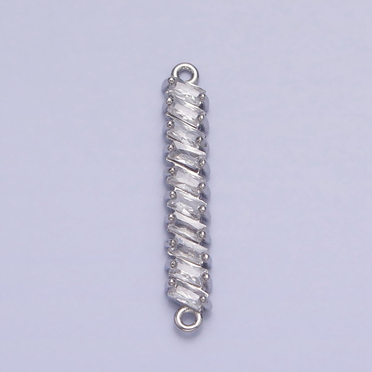 18K Gold Filled Leaning Clear Baguette Lined 23.3mm Connector in Gold & Silver | Y-842