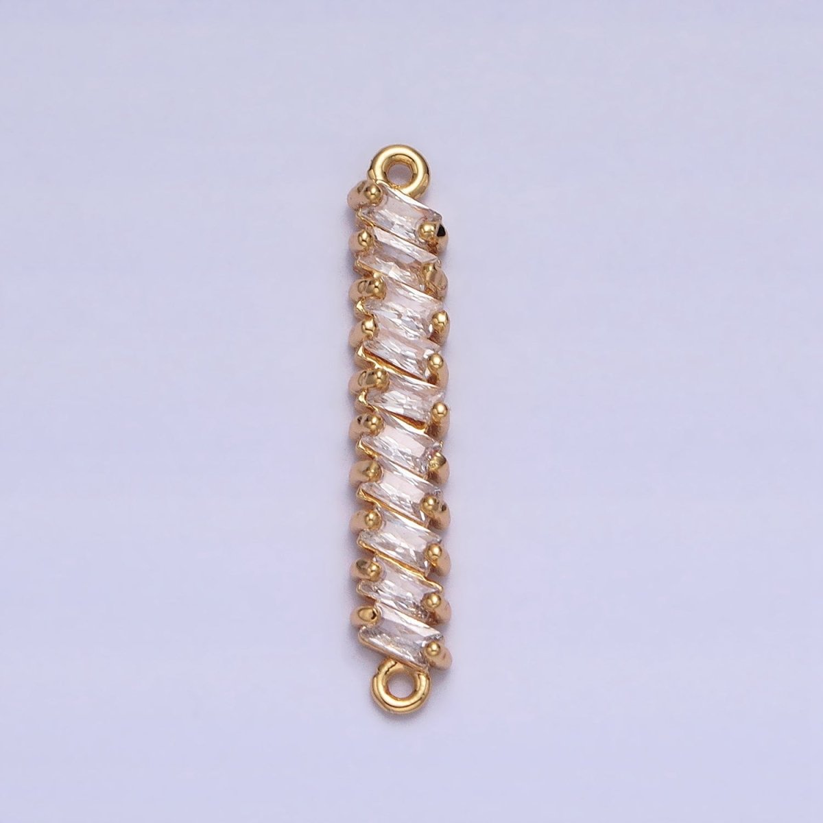 18K Gold Filled Leaning Clear Baguette Lined 23.3mm Connector in Gold & Silver | Y-842
