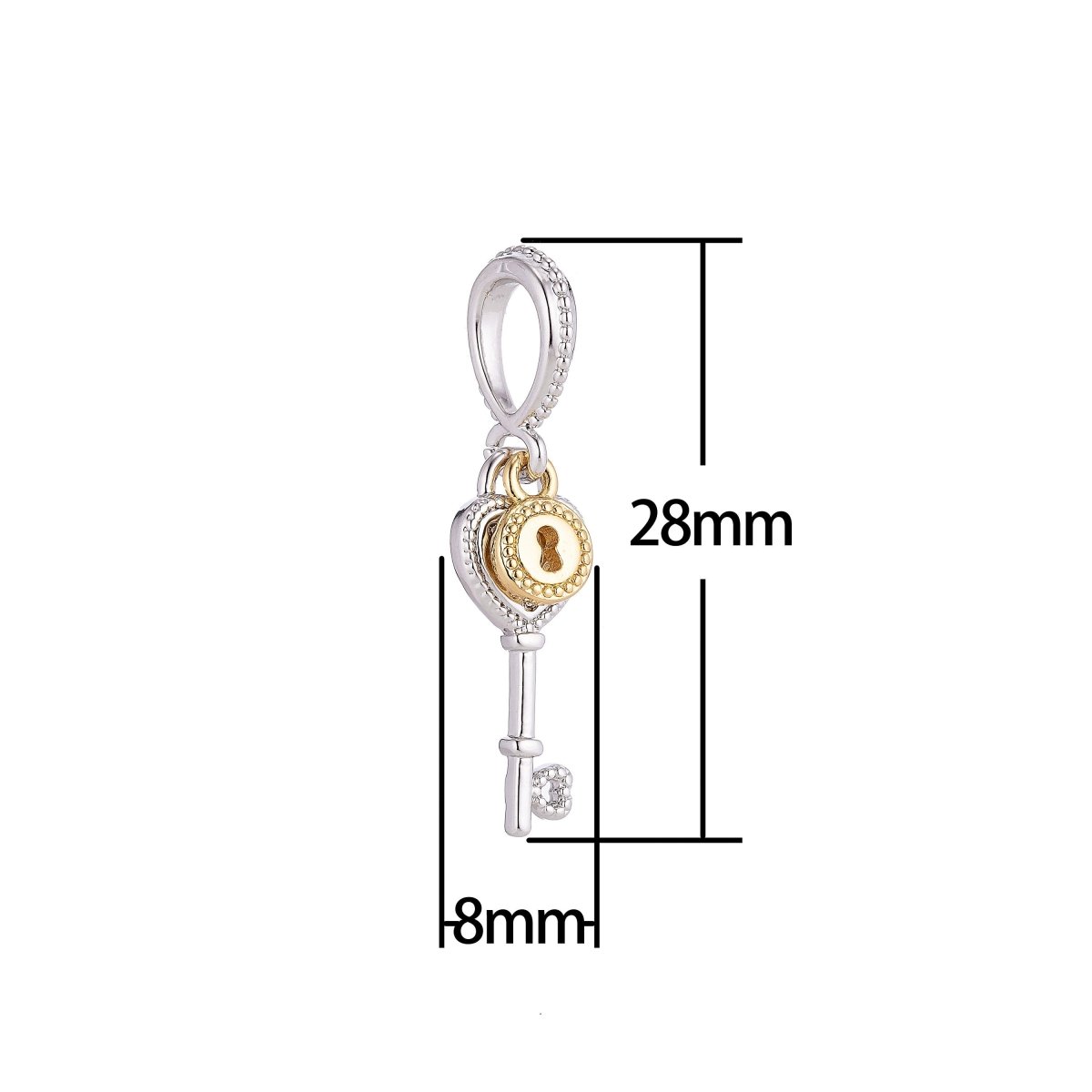 18K Gold Filled Lock And Key, Cubic Zirconia Necklace Pendant Charm Bails Findings for Jewelry Making H-193 - DLUXCA