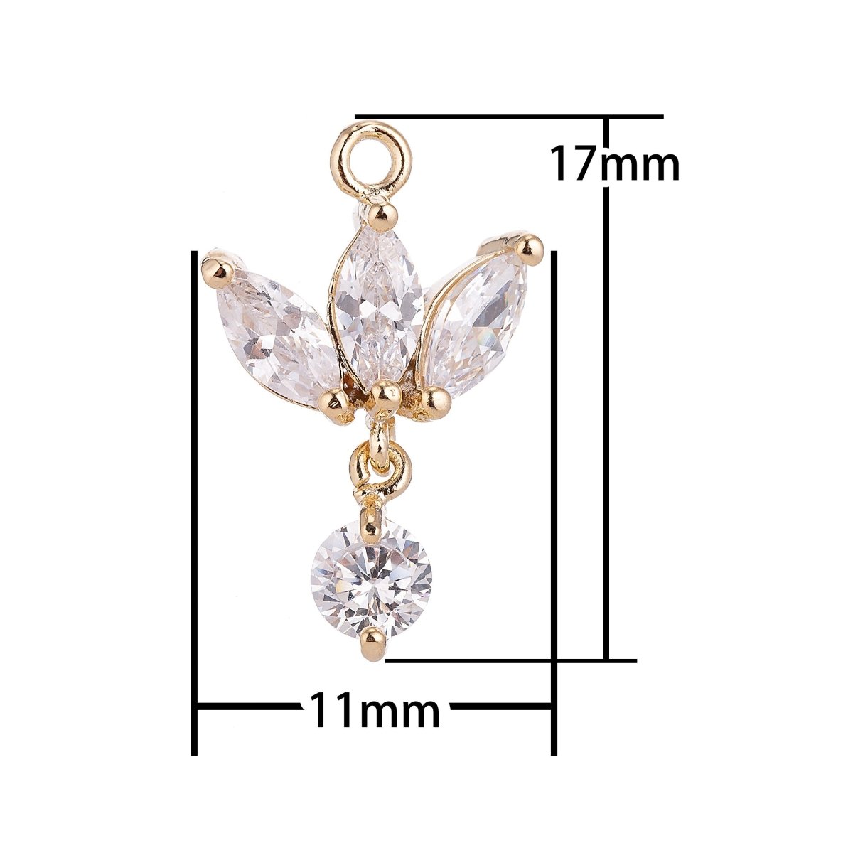 18K Gold Filled Lotus Wings Floating Round Crystal Cubic Zirconia Bracelet Delicate Necklace Pendant Earring Gift for Jewelry Making C-142 - DLUXCA
