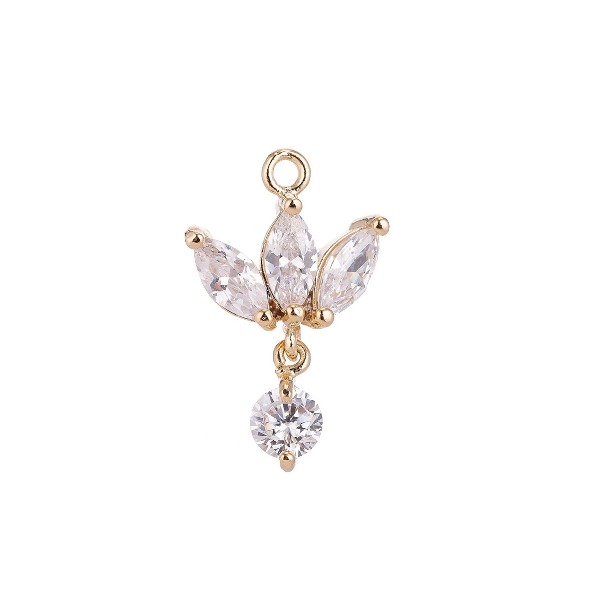 18K Gold Filled Lotus Wings Floating Round Crystal Cubic Zirconia Bracelet Delicate Necklace Pendant Earring Gift for Jewelry Making C-142 - DLUXCA