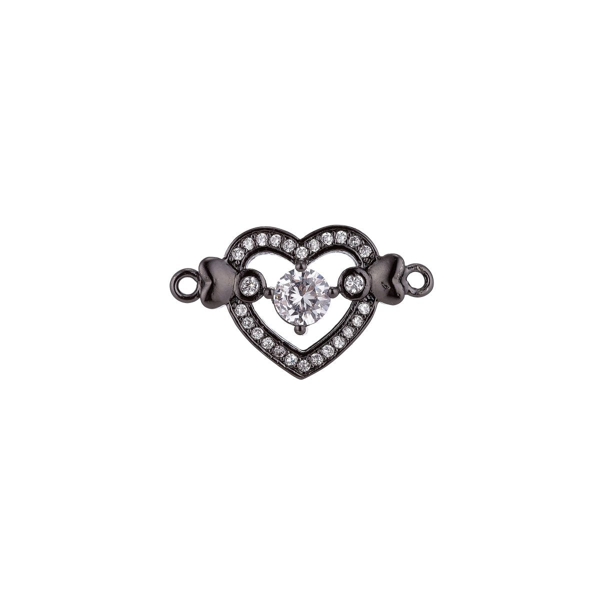 18K Gold Filled Lovely Elegant Heart With Crystal Cubic Zirconia Bracelet Charm Bead Finding Connector For Jewelry Making F-031