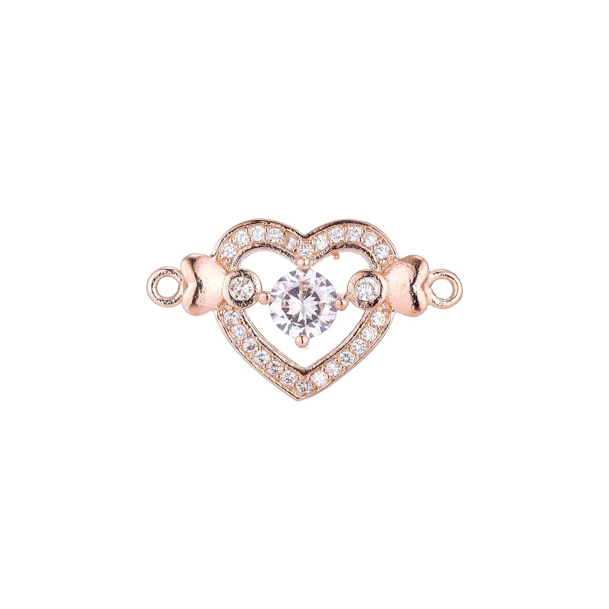 18K Gold Filled Lovely Elegant Heart With Crystal Cubic Zirconia Bracelet Charm Bead Finding Connector For Jewelry Making F-031