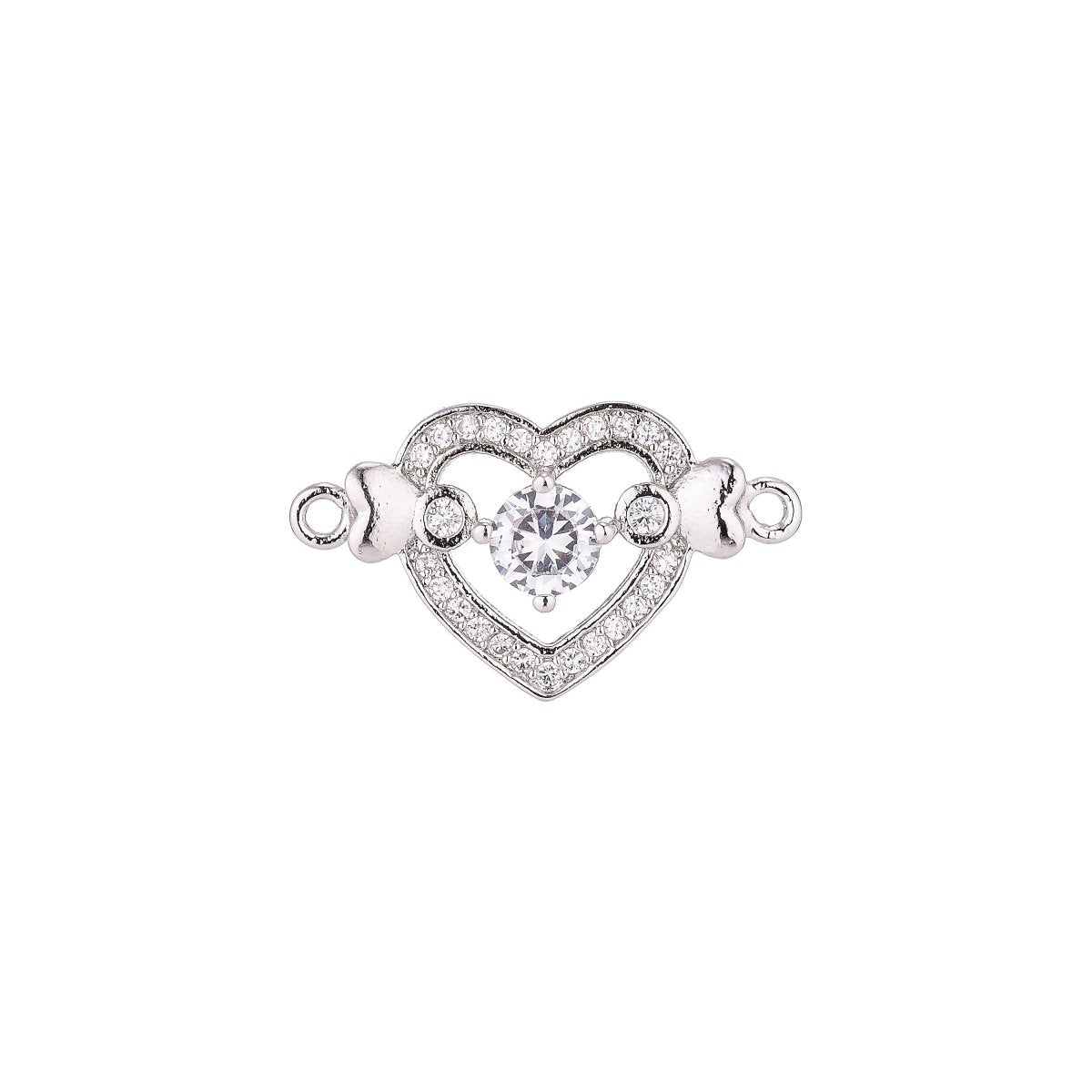 18K Gold Filled Lovely Elegant Heart With Crystal Cubic Zirconia Bracelet Charm Bead Finding Connector For Jewelry Making F-031