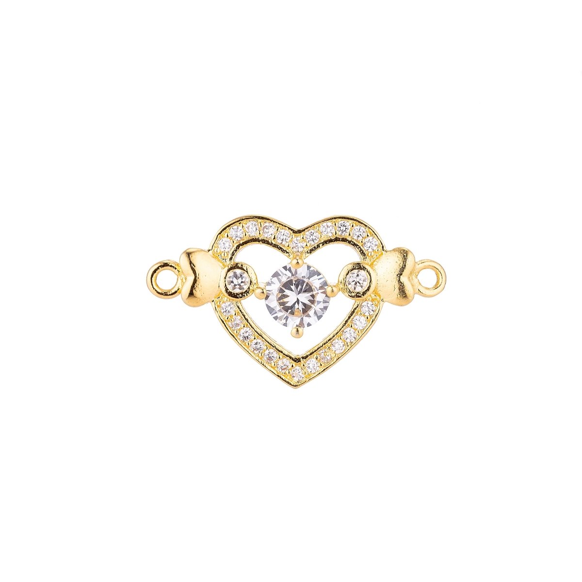 18K Gold Filled Lovely Elegant Heart With Crystal Cubic Zirconia Bracelet Charm Bead Finding Connector For Jewelry Making F-031