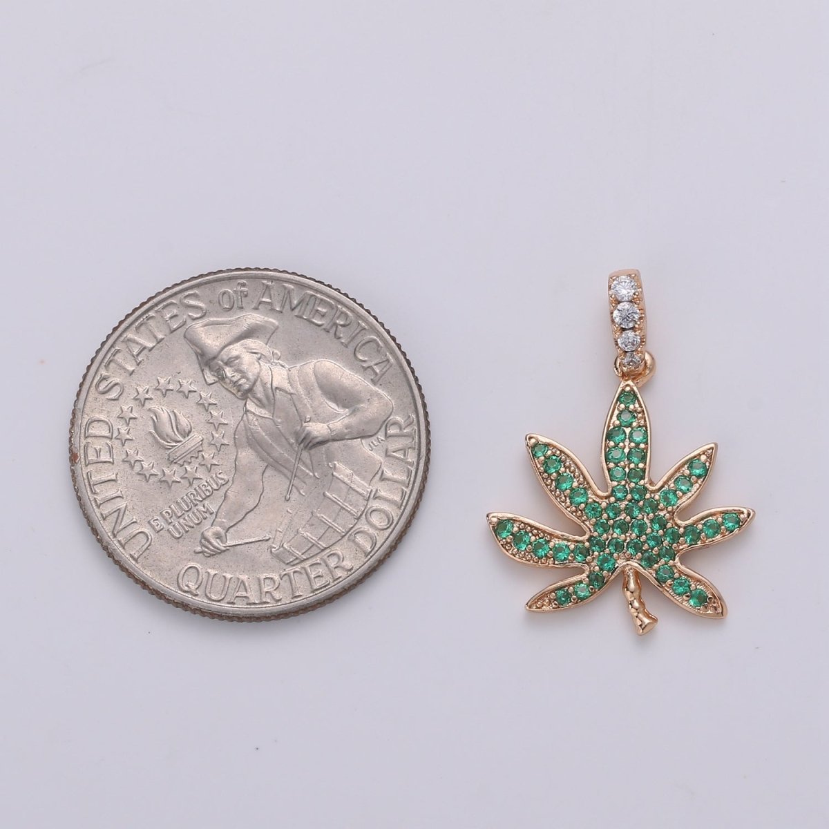 18K Gold Filled Marijuana Leaf Six Leaves Plant Necklace Pendant Micro Pave Green Leaf Charm Bracelet Earring Charm Bails for Jewelry Making I-079 H-871