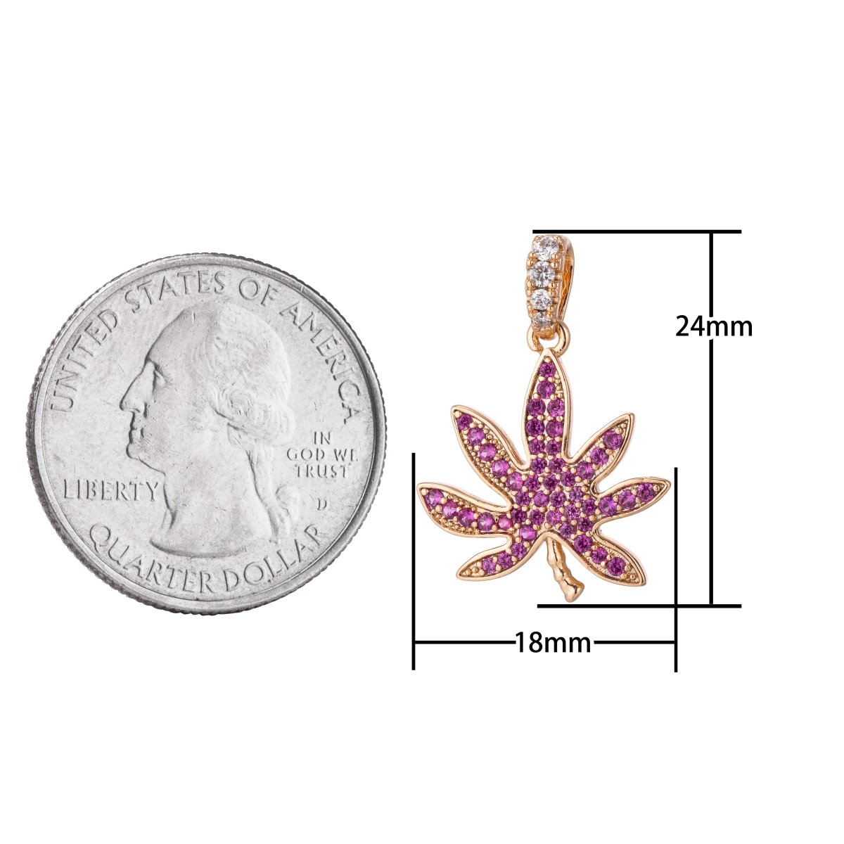 18K Gold Filled Marijuana Leaf Six Leaves Plant Necklace Pendant Micro Pave Green Leaf Charm Bracelet Earring Charm Bails for Jewelry Making I-079 H-871