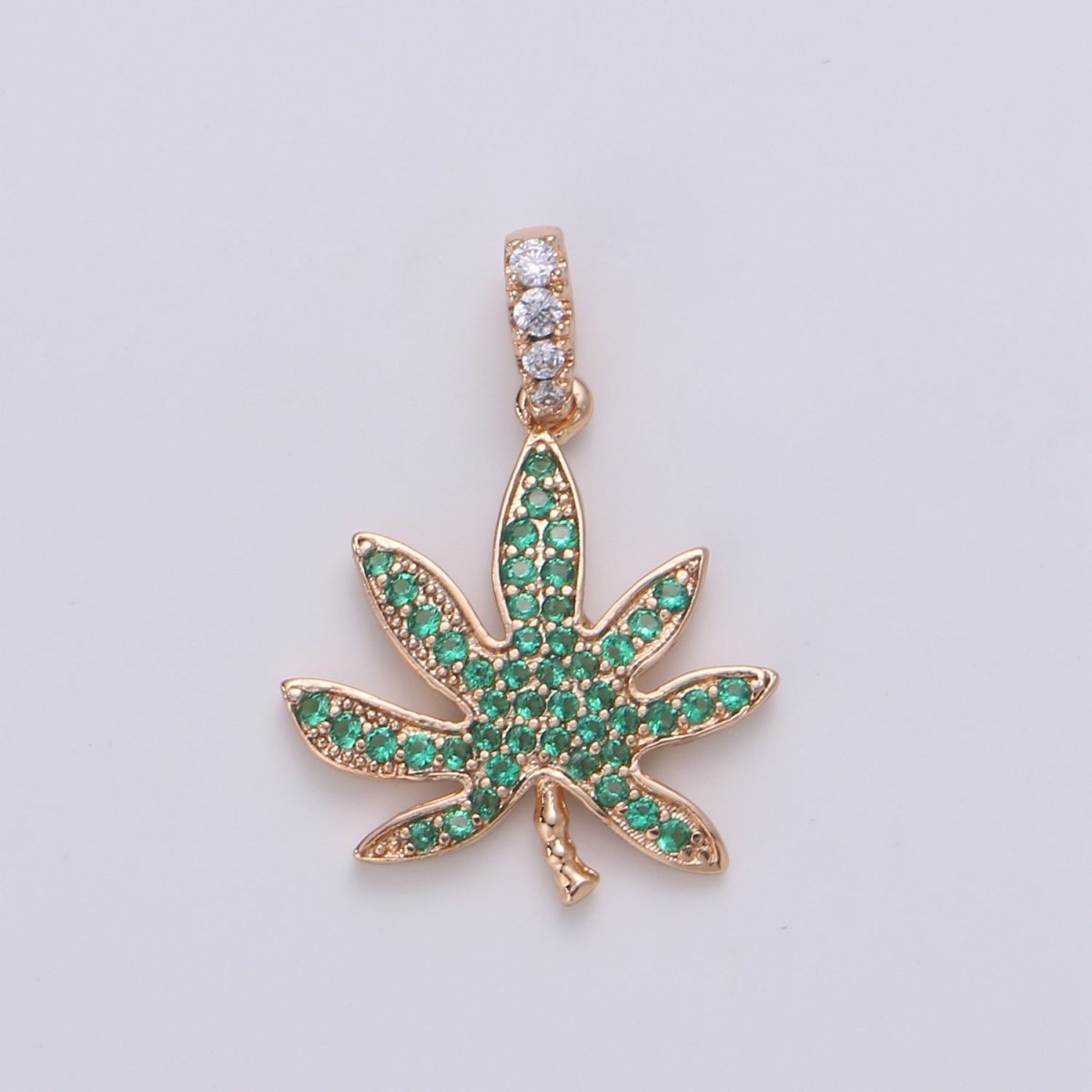 18K Gold Filled Marijuana Leaf Six Leaves Plant Necklace Pendant Micro Pave Green Leaf Charm Bracelet Earring Charm Bails for Jewelry Making I-079 H-871