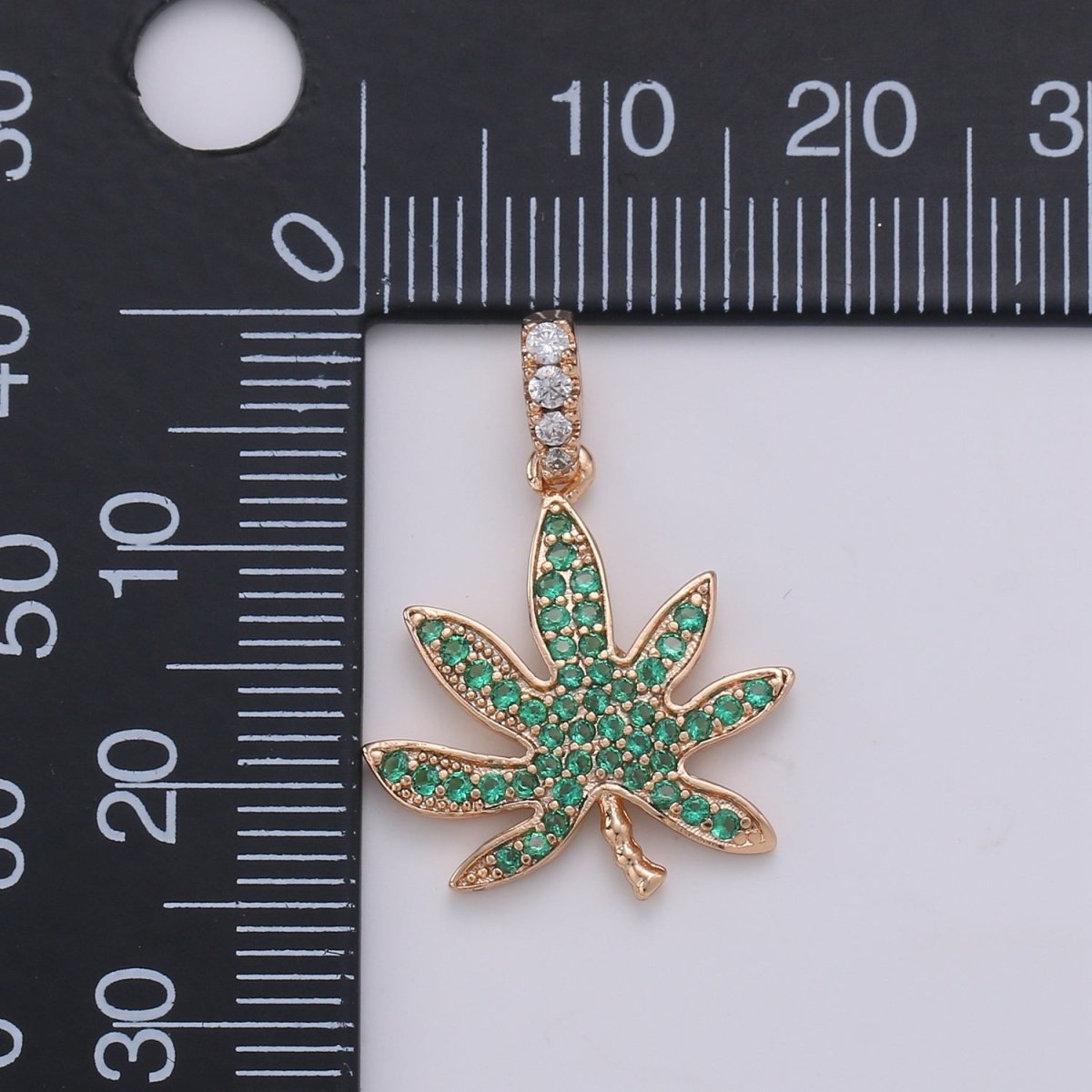18K Gold Filled Marijuana Leaf Six Leaves Plant Necklace Pendant Micro Pave Green Leaf Charm Bracelet Earring Charm Bails for Jewelry Making I-079 H-871