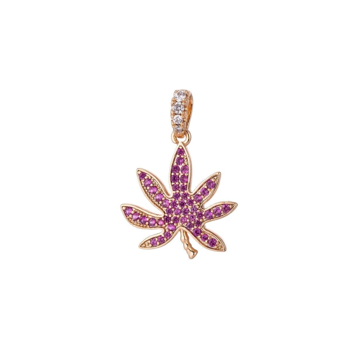 18K Gold Filled Marijuana Leaf Six Leaves Plant Necklace Pendant Micro Pave Green Leaf Charm Bracelet Earring Charm Bails for Jewelry Making I-079 H-871