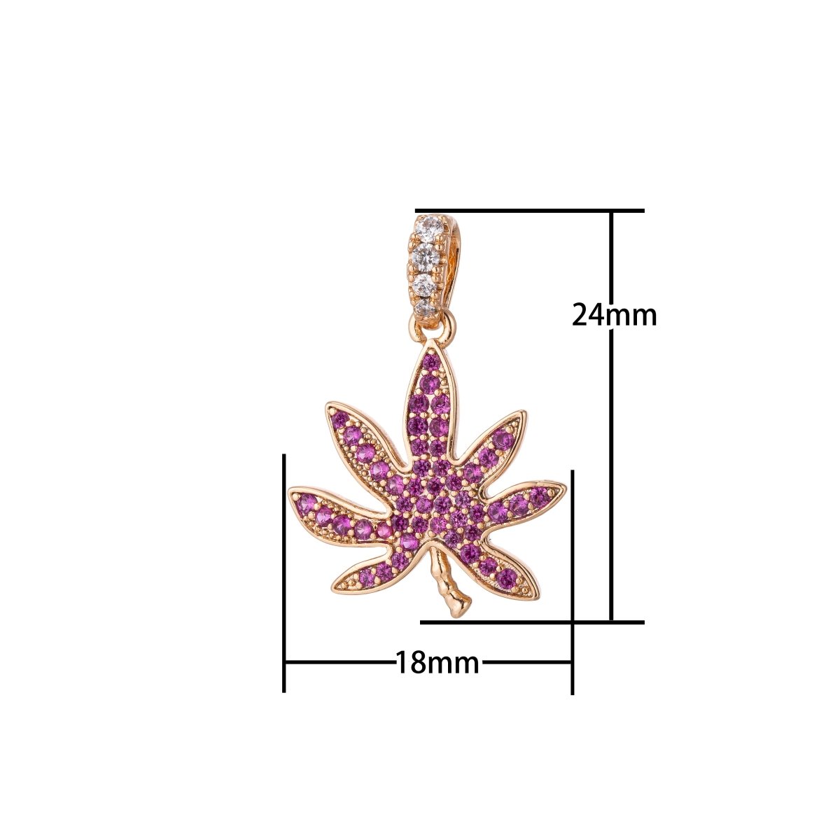 18K Gold Filled Marijuana Leaf Six Leaves Plant Necklace Pendant Micro Pave Green Leaf Charm Bracelet Earring Charm Bails for Jewelry Making I-079 H-871