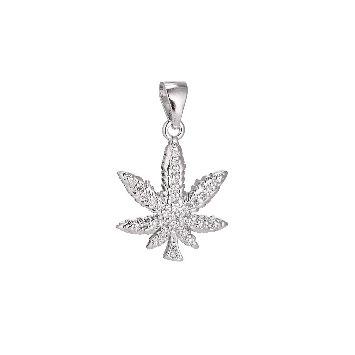 18K Gold Filled Marijuana Leaf Six Leaves Weed Necklace Pendant Micro Pave Leaf Char H-914