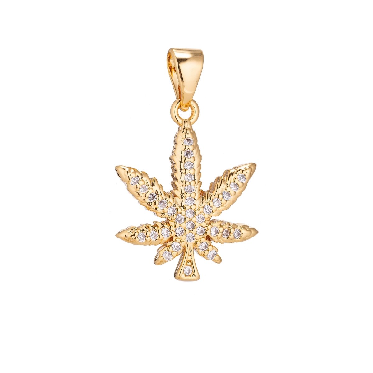 18K Gold Filled Marijuana Leaf Six Leaves Weed Necklace Pendant Micro Pave Leaf Char H-914