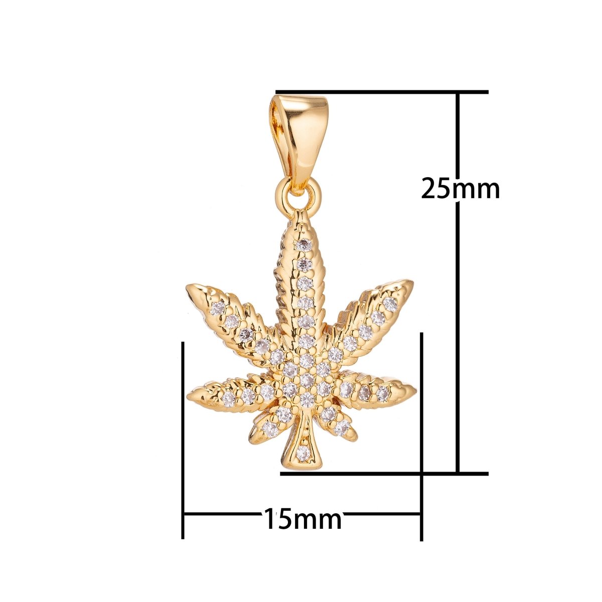 18K Gold Filled Marijuana Leaf Six Leaves Weed Necklace Pendant Micro Pave Leaf Char H-914