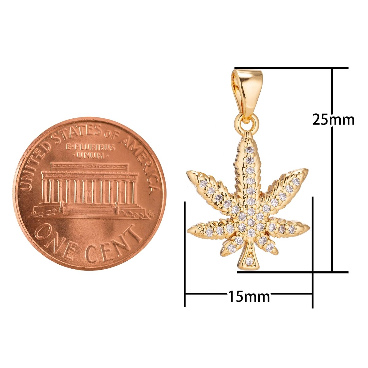 18K Gold Filled Marijuana Leaf Six Leaves Weed Necklace Pendant Micro Pave Leaf Char H-914