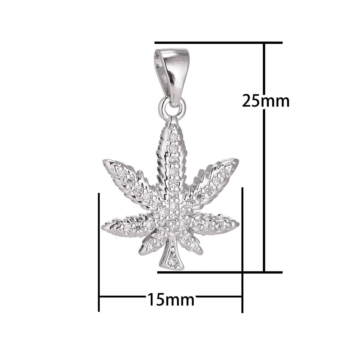 18K Gold Filled Marijuana Leaf Six Leaves Weed Necklace Pendant Micro Pave Leaf Char H-914
