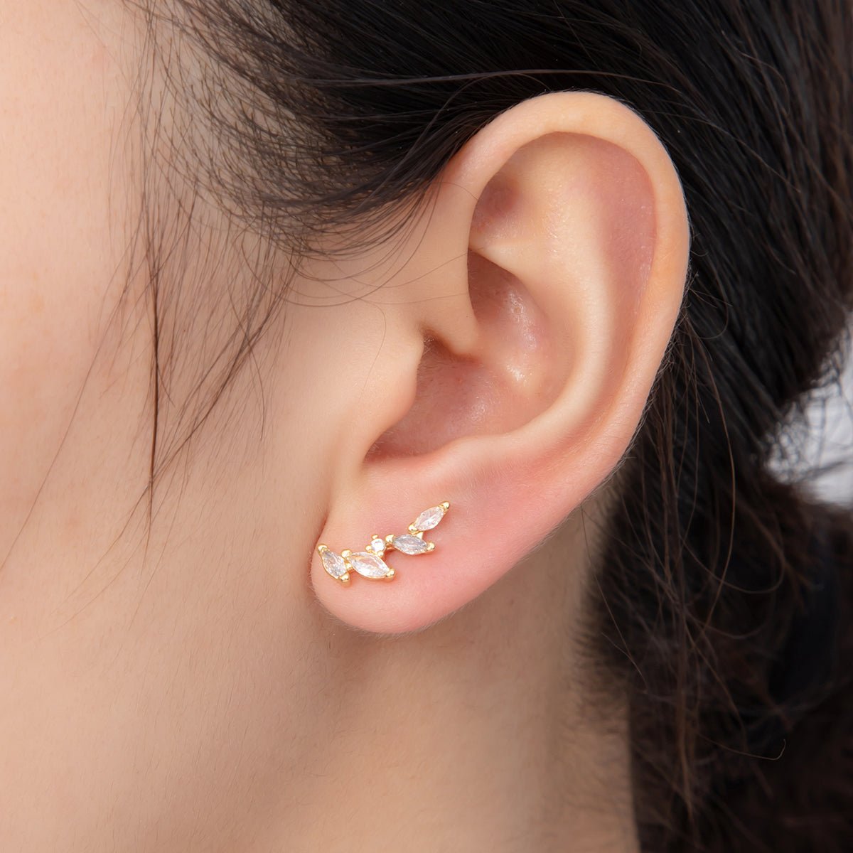 18K Gold Filled Marquise CZ Rome Leaves Stud Earrings | AI402 - DLUXCA