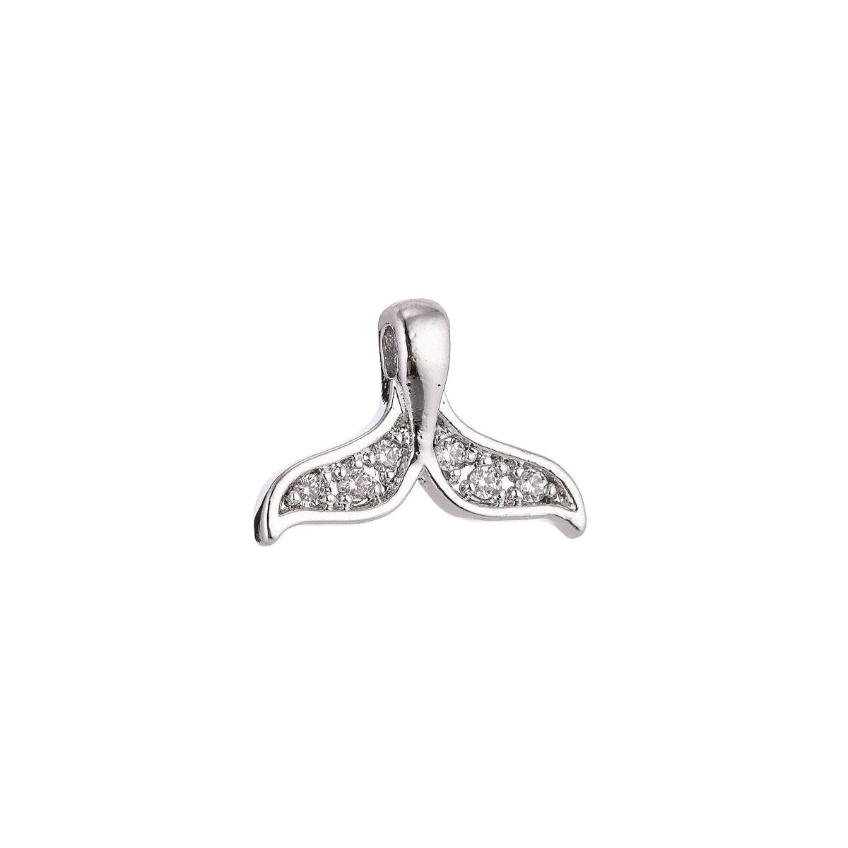 18K Gold Filled Mermaid Tail, Gold / White Gold Cubic Zirconia Necklace Pendant Charm Bails Findings for Jewelry Making H-137