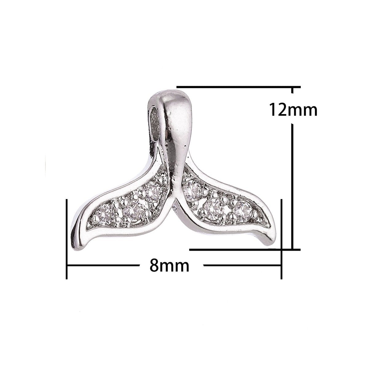 18K Gold Filled Mermaid Tail, Gold / White Gold Cubic Zirconia Necklace Pendant Charm Bails Findings for Jewelry Making H-137