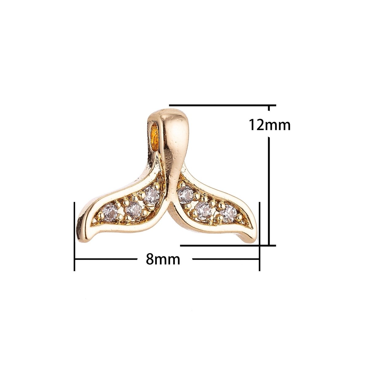 18K Gold Filled Mermaid Tail, Gold / White Gold Cubic Zirconia Necklace Pendant Charm Bails Findings for Jewelry Making H-137