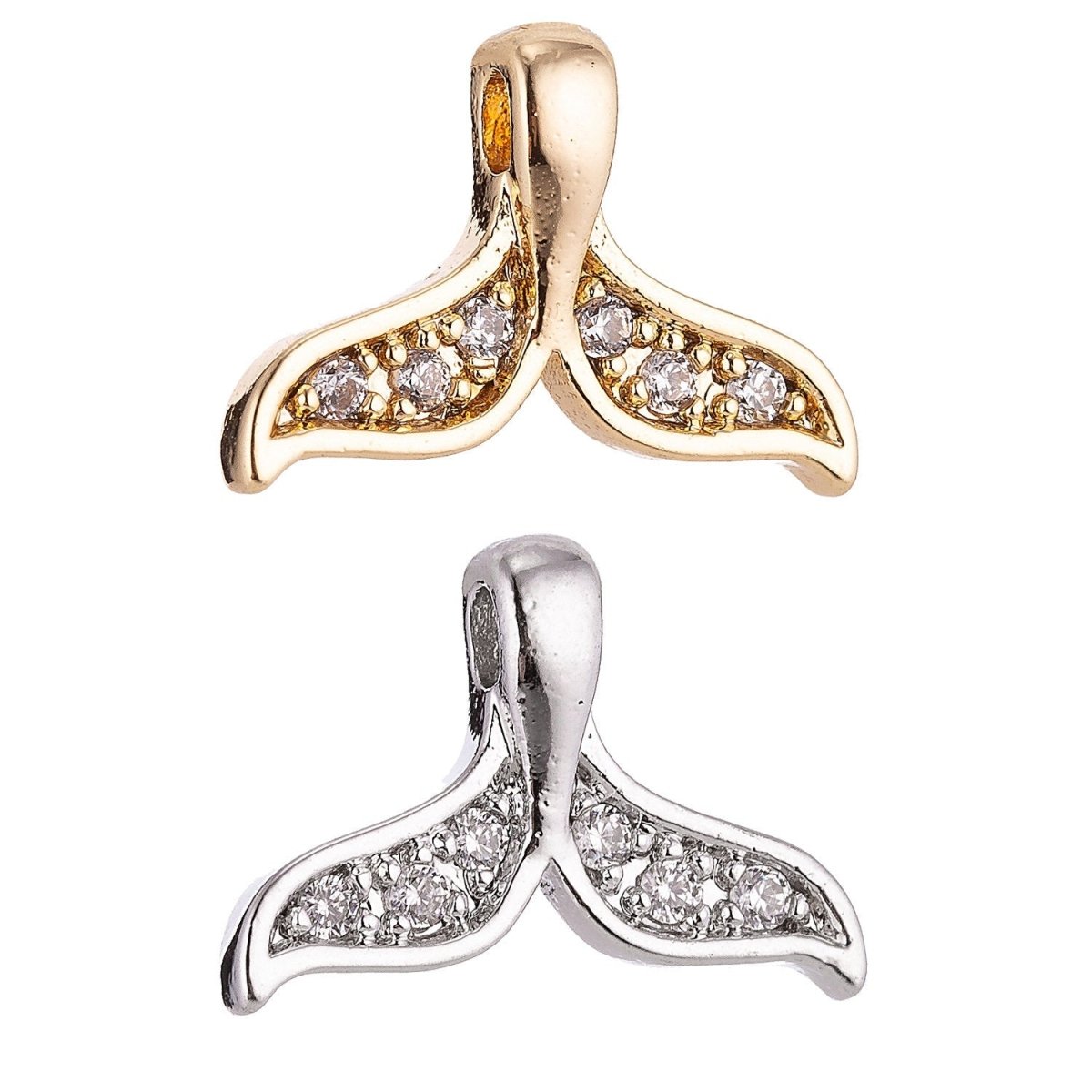 18K Gold Filled Mermaid Tail, Gold / White Gold Cubic Zirconia Necklace Pendant Charm Bails Findings for Jewelry Making H-137