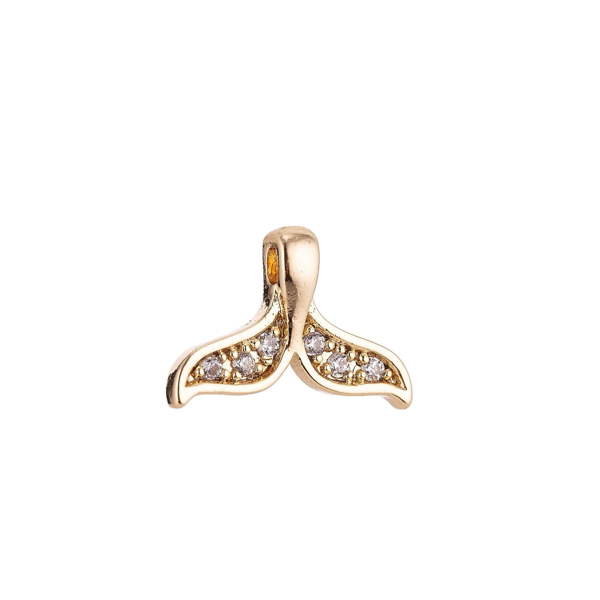 18K Gold Filled Mermaid Tail, Gold / White Gold Cubic Zirconia Necklace Pendant Charm Bails Findings for Jewelry Making H-137
