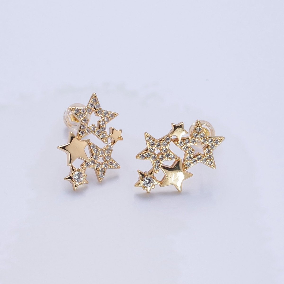 18K Gold Filled Micro CZ Pave Star Earrings Studs V-444 - DLUXCA