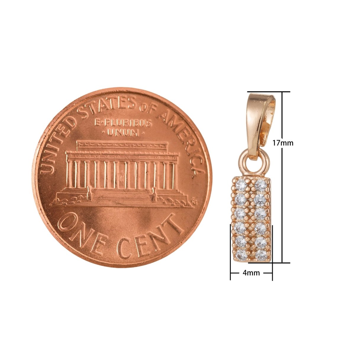 18k Gold Filled Micro Pave Cubic Zirconia Bar Pendant Charm, Micro Pave CZ Pendant Charm, Gold Filled Pendant, For DIY Jewelry I-530 - DLUXCA