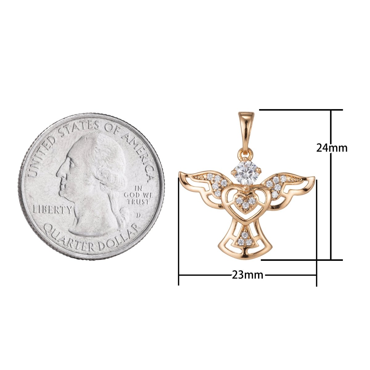 18k Gold Filled Micro Pave CZ Angel Wing Heart Pendant Charm, Micro Pave CZ Pendant Charm, Gold Filled Pendant, For DIY Jewelry I-384 - DLUXCA