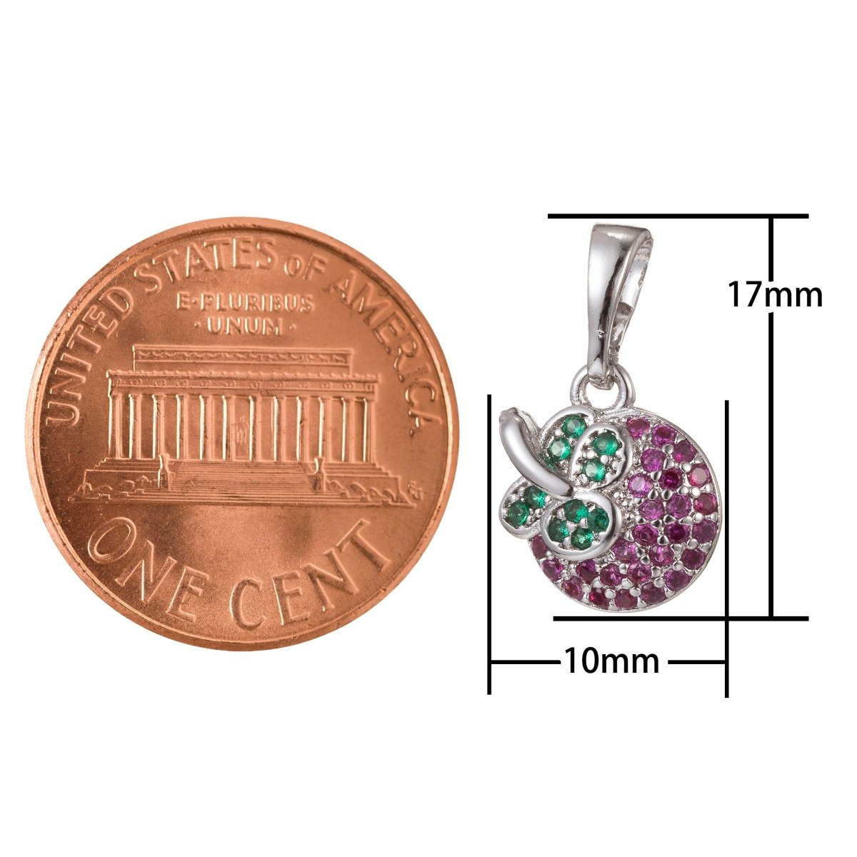 18k Gold Filled Micro Pave CZ Apple Pendant Charm, Micro Pave CZ Apple Pendant Charm, Gold Filled Fruit Pendant, For DIY Jewelry I-410 I-482